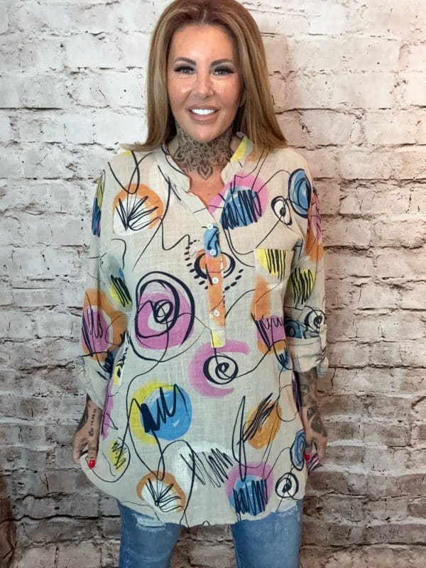 Graffiti  Grandad Collar Top Best Fits 14-22 - Image 9