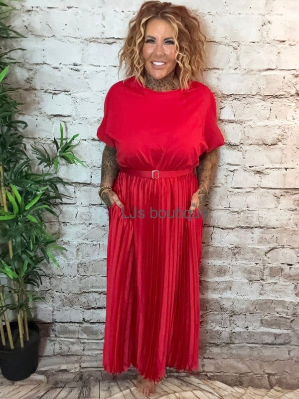 Red Bianca Pleated Dress best fits 12-22 - Image 2