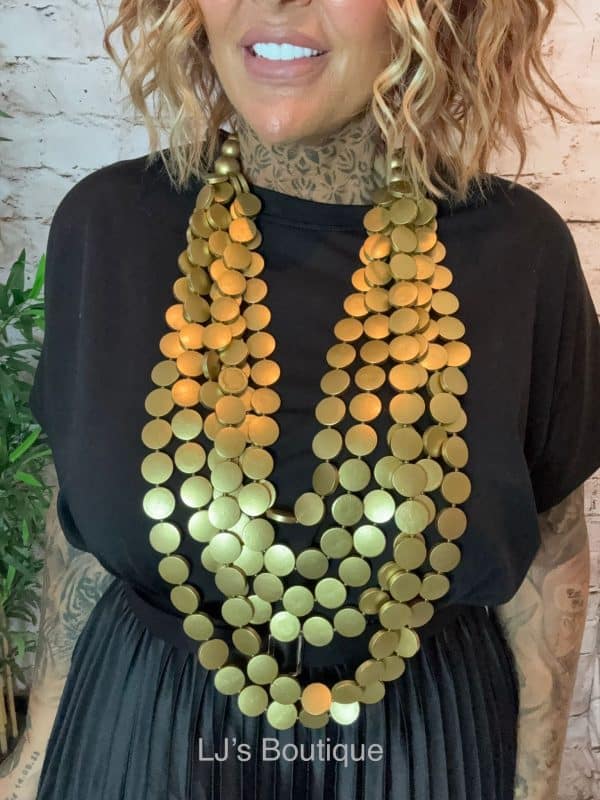 488-Gold wood layered Necklace - Image 2