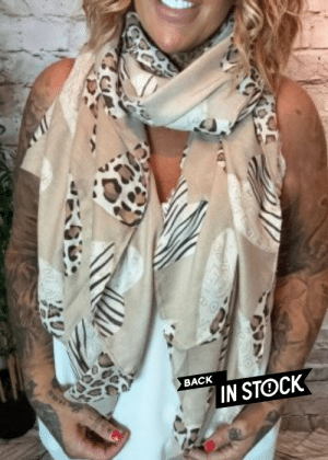 475 Taupe Hearts Lightweight Scarf